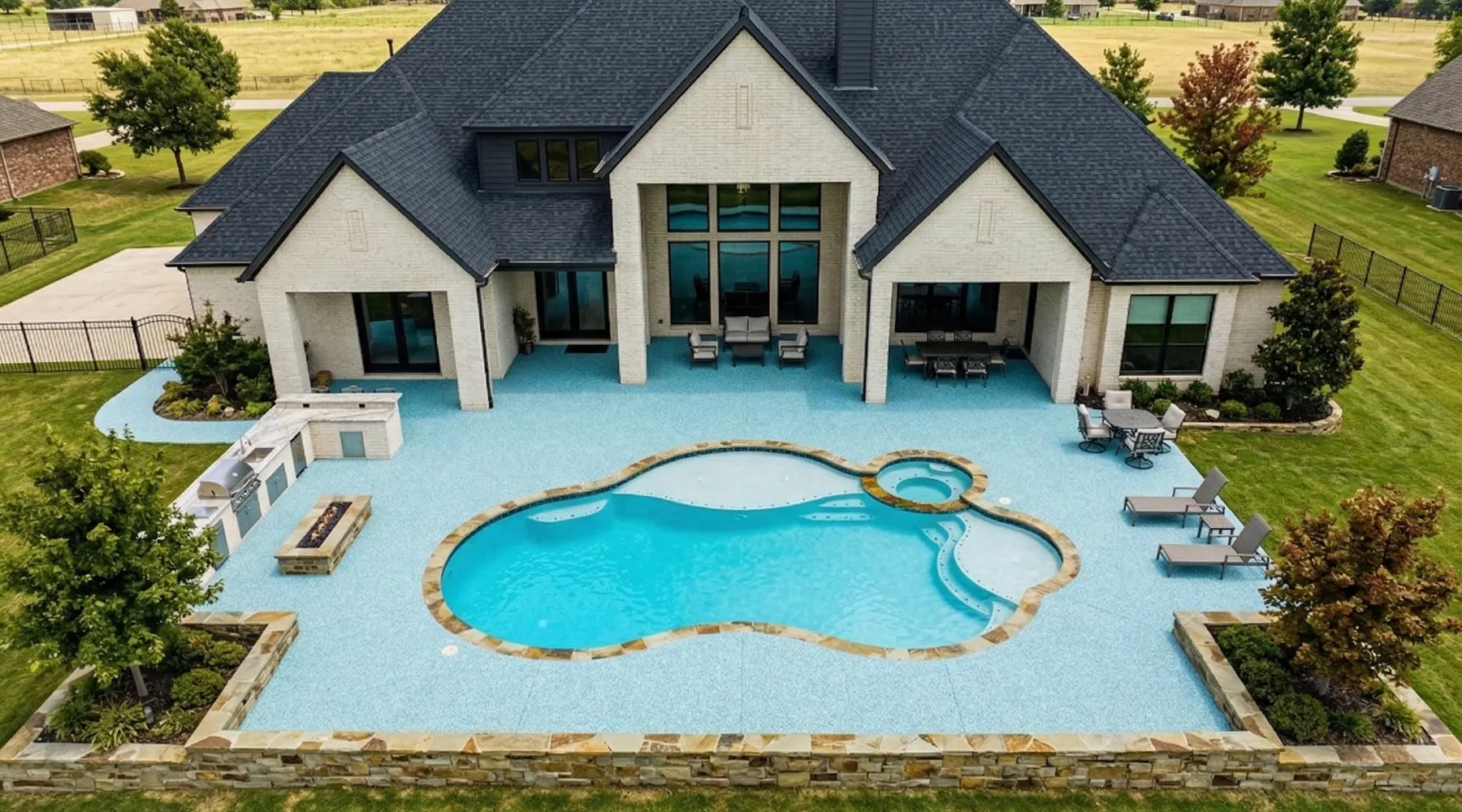 TPV rubber pool deck surfacing for a Frisco backyard pool