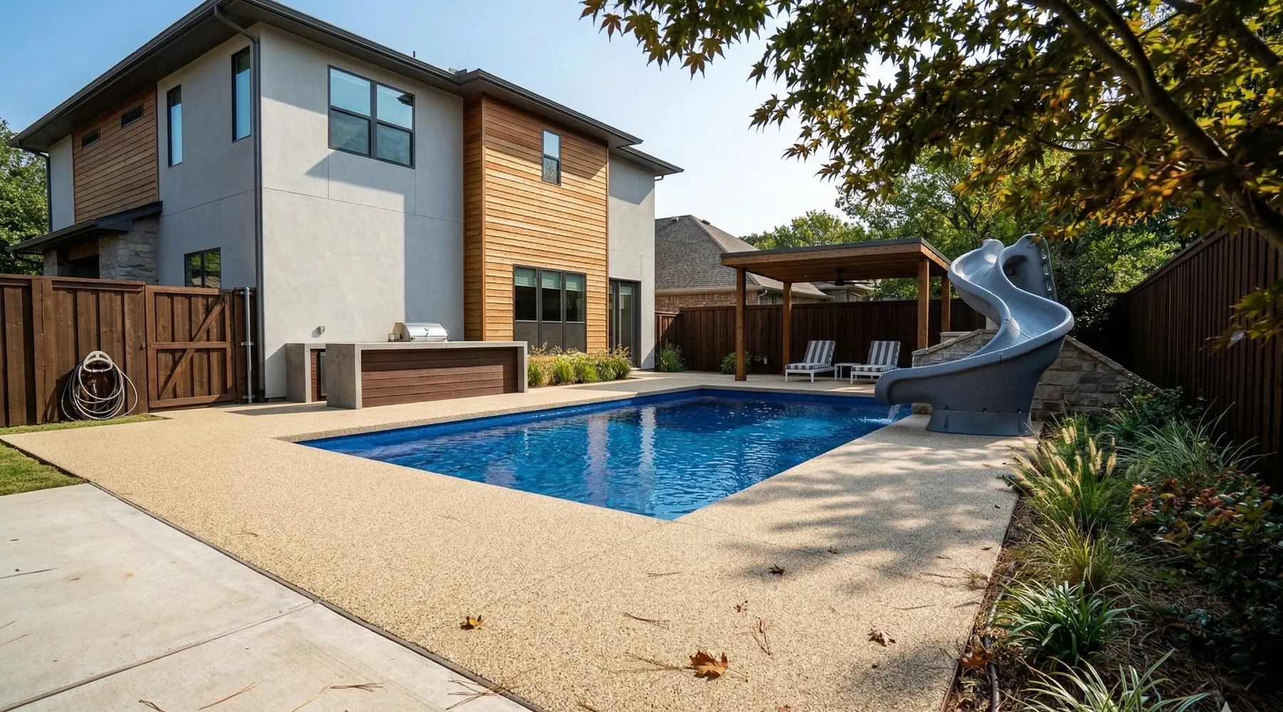 TPV rubber surfacing around a Celina, Texas backyard pool and patio